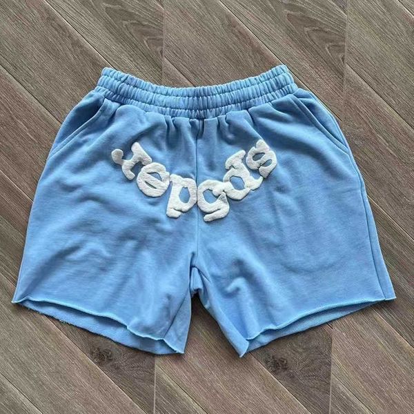 

men's shorts 555555 shorts men casual fashion blue elastic waist short pants white foam printing sp5der short trousers j230503, White;black