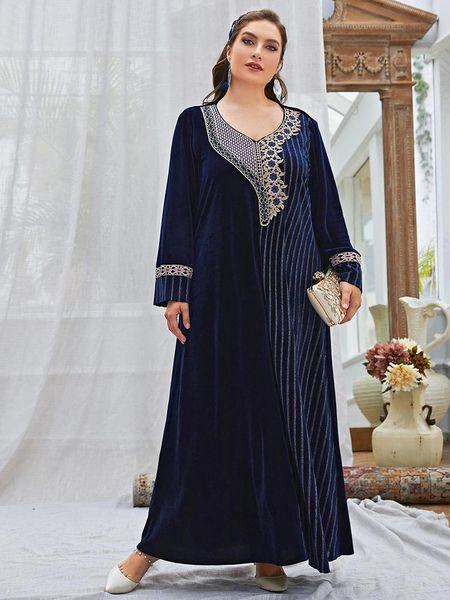 

dresses toleen women plus size long maxi dress 2022 autumn winter embroidery casual elegant abaya turkish african party evening clothing, Black