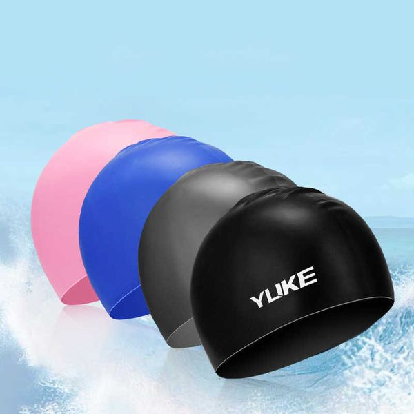 

swimming caps yuke professional silica gel swimming cap waterproof ear protection men women long hair swim hat cover ear bone pool j230502