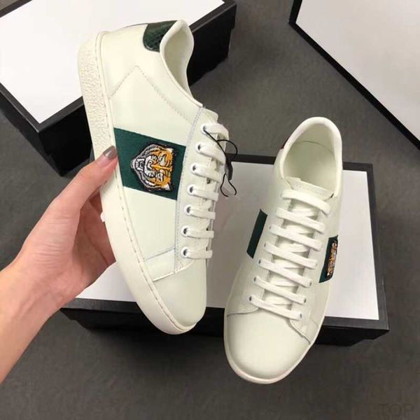 

designer women shoes snake bee embroidered ace leather sneaker low-trainers white rubber bottom brand crystal stripes pattern casual with bo