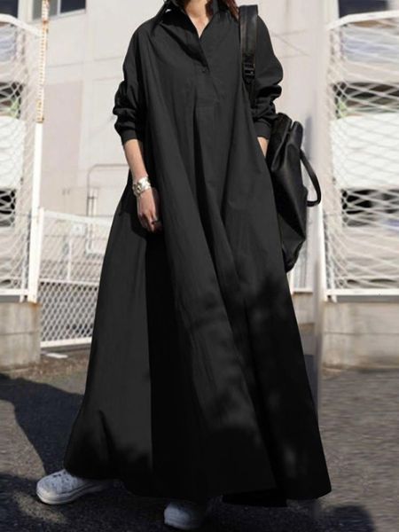 

casual dresses zanzea autumn stylish women vintage long sleeve loose sundress 2023 maxi dress kaftan femme solid party vestido robe 230503, Black;gray