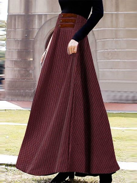 

capris 2022 zanzea vintage spring high waist aline maxi long skirt women plaid checked skirts casual party jupe femme robe faldas saia, Black;white