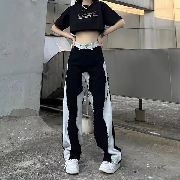 

women's jeans oversize ins black jeans women summer harajuku y2k streetwear high waist vintage straight wide leg all match baggy casual, Blue