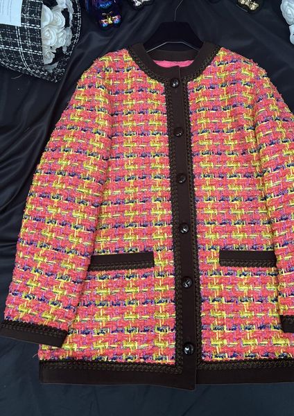 

gu 2023 new women's brand jacket classic fashion high-end autumn winter logo tweed coat leisure spring coats overcoat cardigan birthday, Black;brown