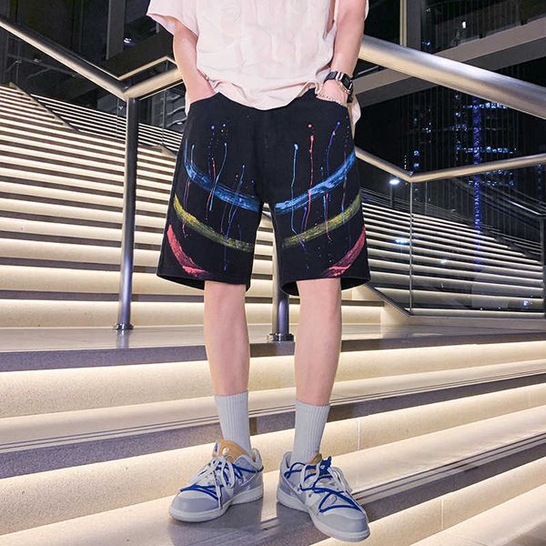 

men casual shirts men fashion letter printed paint shorts summer ins urban style retro loose straight fit shorts for male j230503, White;black