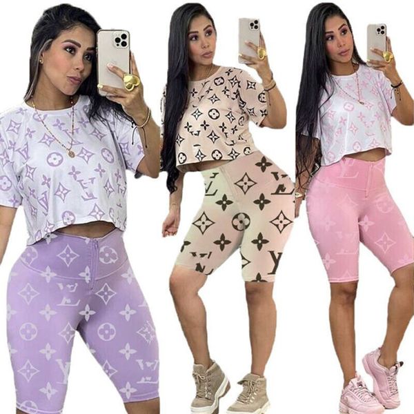 

2023 brand women letter tracksuits summer 2 piece sets short sleeve t-shirt shorts fashion sports suit crew neck outfits pullover jogging su, Gray