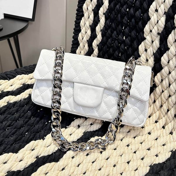 

vintage cowhide silver hardware women designer bag patent leather matelasse double chain card holder suitcase trend sacoche evening clutch b