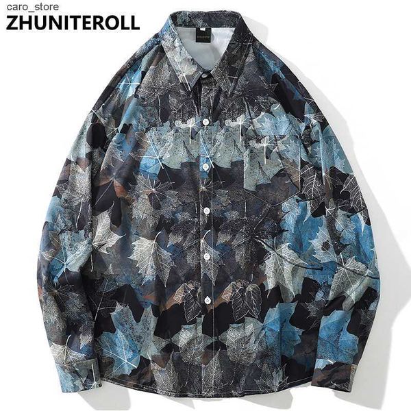 

men's casual shirts 2021 leaf print harajuku men hawaiian shirt hip hop beach shirt summer long sleeve black aloha shirt fashion street, White;black