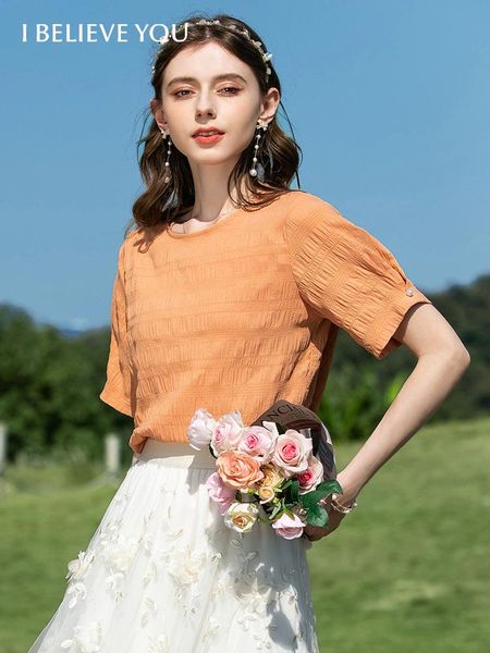 

t-shirt i believe you fashion woman blouses 2022 french oneck solid chiffon short sleeve summer loose chic woman tshirts 2222054293, White