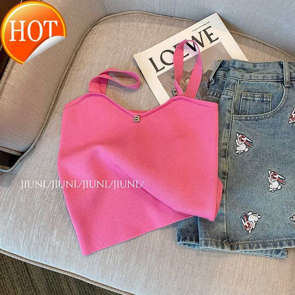 

rose pink studded with diamond letters and a camisole for women in the 2023 summer new style paired with a high-end and stylish sweet and sp, White