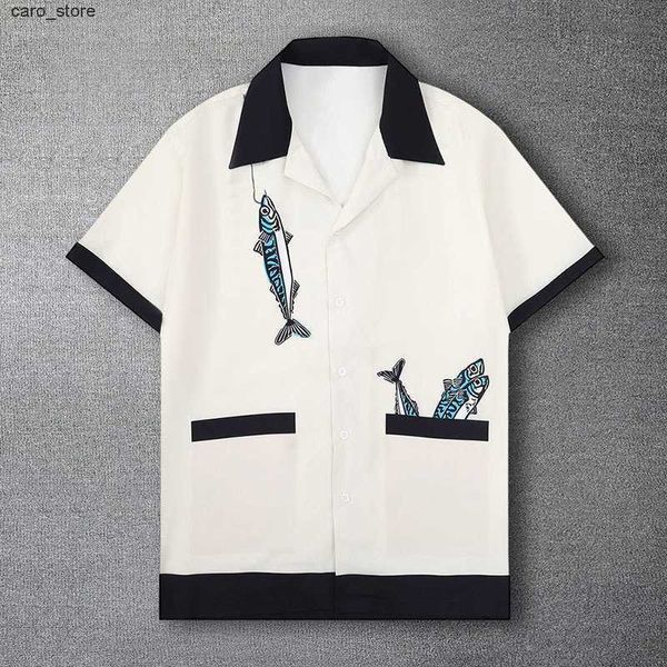 

men's casual shirts black spring retro letter print shirt short sleeve casual men shirt streetwear summer camisa fashion masculina shir, White;black