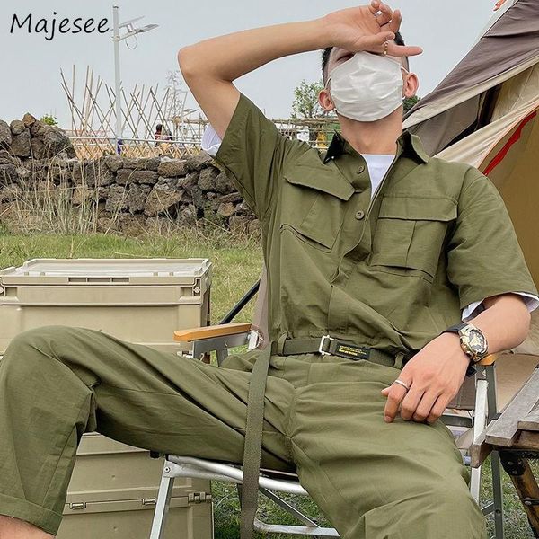 

pants pants men overalls handsome pockets streetwear tactical short sleeve military allmatch harajuku minimalist design male leisure, Black