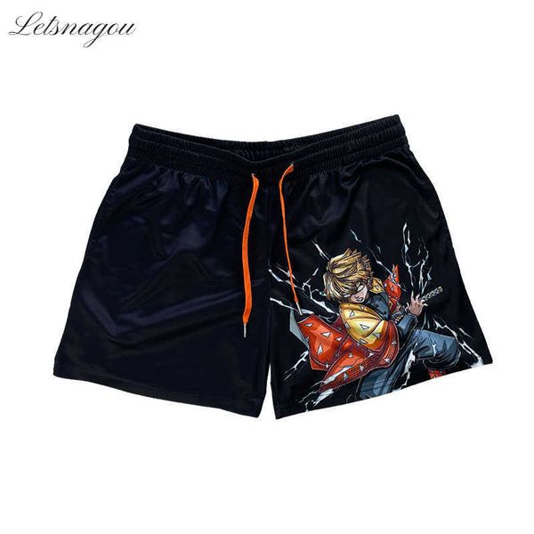 

men's shorts anime demon slayer gym shorts men running sport shorts agatsuma zenitsu sportswear yoga basketball tennis workout mesh sho, White;black