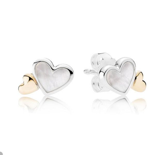 

sparkling double heart stud earring for pandora authentic sterling silver wedding party earrings set for women sisters gift designer love ea, Golden;silver
