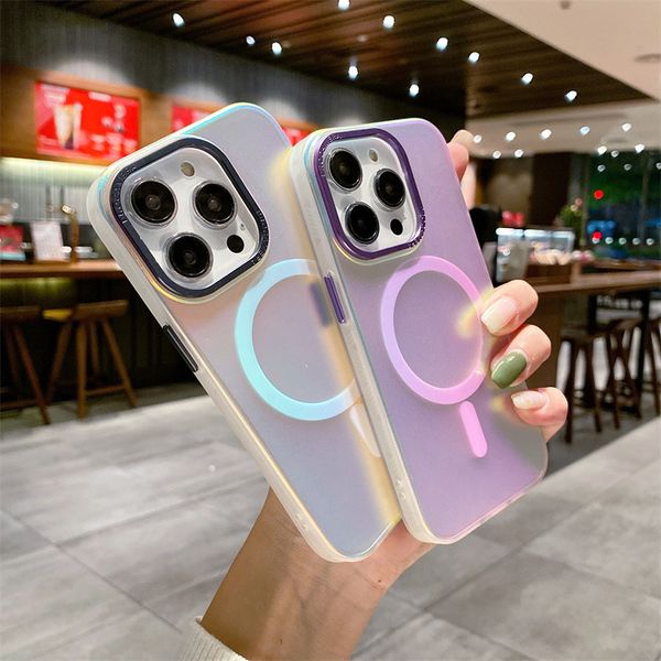 

luxury matte casing for iphone 14 pro max plus 14pro 13 aurora magnetic magsafe wireless charging laser gradient shockproof cover