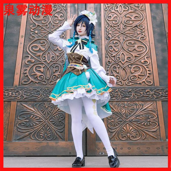 

cosplay wigs genshin impact venti maid ver gaun cosplay kostum permainan otorisasi eksklusif untuk anak perempuan wanita setelan seragam nat, Black