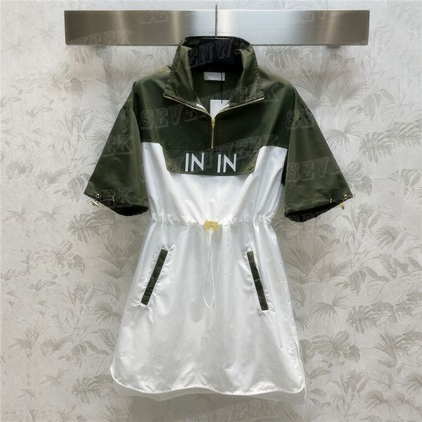 

letter print dress for women waist drawstring design casual loose skirts ladies fashion short sleeve dress, Black;gray