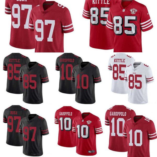 

football jerseys 75th men women youth san francisco''49ers''jersey 85 george kittle 97 nick bosa 10 jimmy garoppolo foot, Black;red