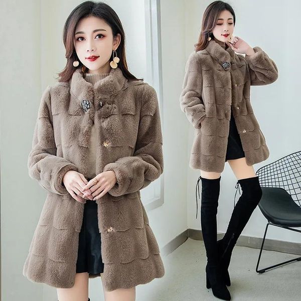 

dress autumn winter women's faux fur coat new midlength imitation mink coat large size loose soft comfortable fur jacket 4xl y798, White