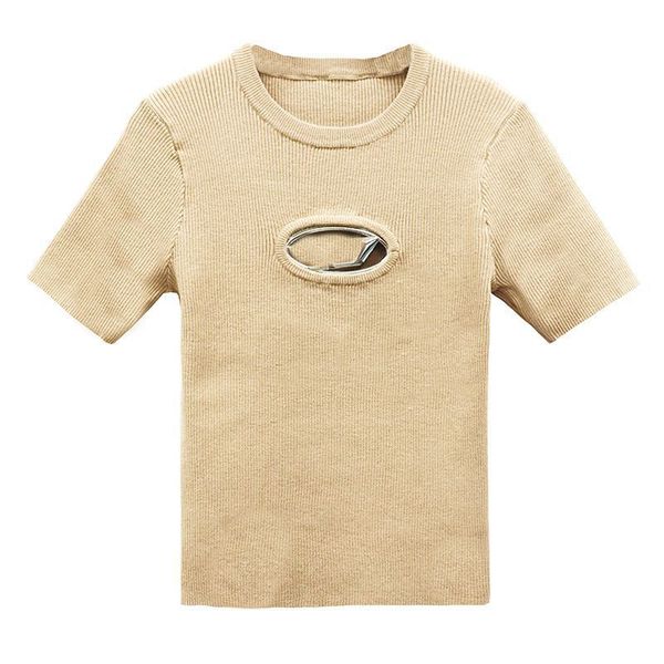 

women t shirt hollow chest design short sleeve knit t shirts, Black