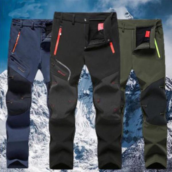 

pants 2022 men oversized plus size winter softshell fleece outdoor pants trekking fish camp climb hiking ski warm travel trousers male, Black