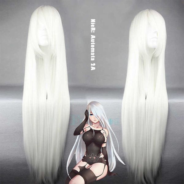 

cosplay wigs game nier automata cosplay wig a2 white long wigs bangs women heat resistant fiber hair with wig cap for girls 100cm hair j2304, Black