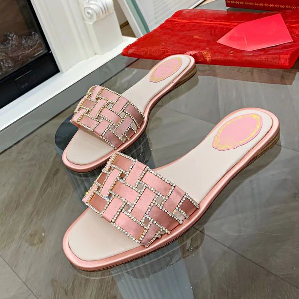 

flat slippers rhinestones decorative satin weave luxurious designer dress fashionable factory quality women casual beach shoes rene caovilla, Black