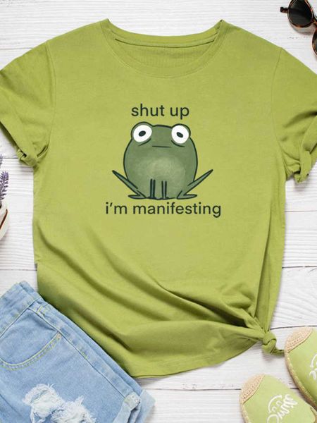 

i'm manifesting frog print men t shirt short sleeve o neck loose men tshirt ladies tee shirt clothes camisetas mujer, White;black