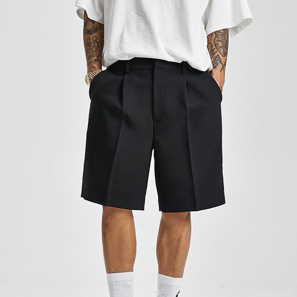 

men's shorts short men straight summer chic fashion solid casual loose trend male korean suit short knee length tousers streetwear 2305, White;black