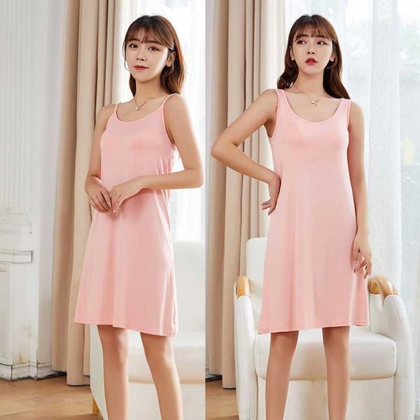 

women's sleepwear night sleep dress women summer nightgown with chest pad sleeveless midi-length casual soft sleepwear gym sport lounge, Black;red