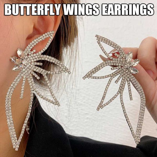 

stud drop earrings for women girls oversize hollow butterfly wings metal crystal dangle earrings jewelry accessories, Golden;silver