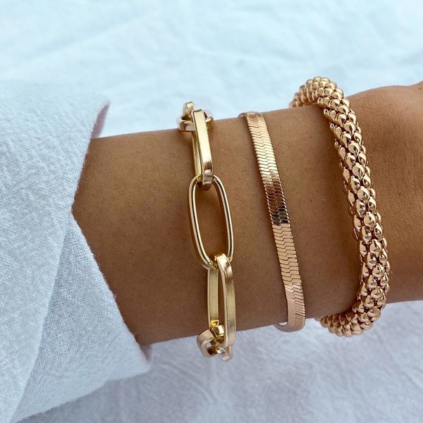

chain 3pcs set fashion thick link bracelets bangles for women vintage snake gold silver color set punk jewelry 230428, Black