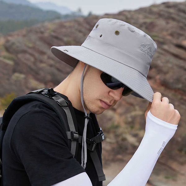 

outdoor hats summer anti uv sun hats for women men wide brim fisherman caps outdoor breathable bucket panama male hiking fishing hat j230502, Black;white