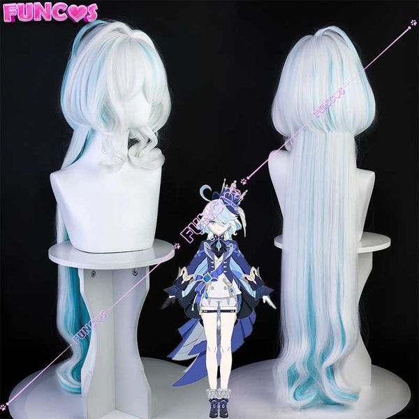 

cosplay wigs focalors cosplay curly wig game genshin impact fontaine god of justice blue white hair hightemperature fiber rose wig net j2304, Black