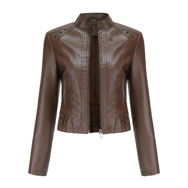 

jackets women's moto biker zipper jacket 2022 short motorcycle leather jacket spring autumn coat veste femme chaqueta mujer black coffe, Black;brown