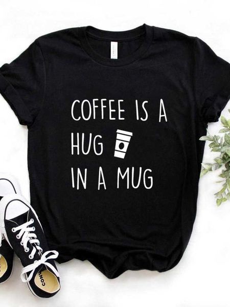 

coffee is a hug in a mug print men t shirt short sleeve o neck loose men tshirt ladies fashion tee shirt clothes mujer, White;black