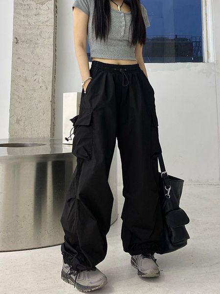 

women s shorts zoki streetwear hip hop cargo pant fashion pockets oversize loose trousers summer bf korean high waist wide leg 230503, White;black