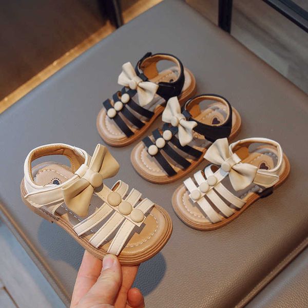 

sandals sandals for girls 2023 summer new cute bow little girl princess shoes soft soled beach sandals hollow out breathable kids shoes aa23, Black;red