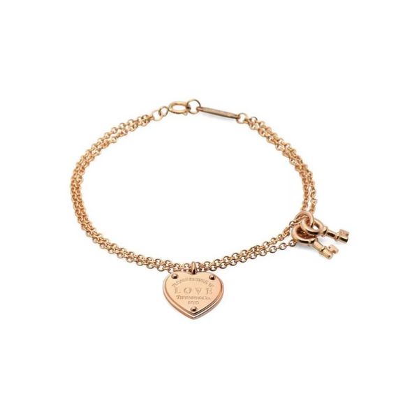 

designer jewelry love heart tag women's bracelet 925 sterling silver 18k gold plated key heart double chain classic fashion pendant, Black