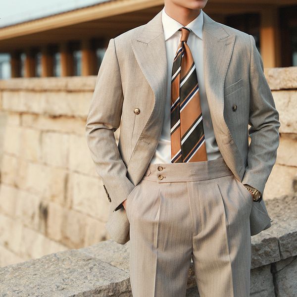 

men's suits blazers stripe suit men versatile fashion gentleman's double breasted italian lapel coat formal wedding groom business, White;black