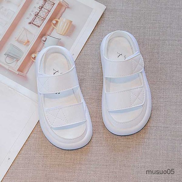 

children boys cool breathable beach girls pure white summer shoes kids anit-kick wearable sandals, Black;red
