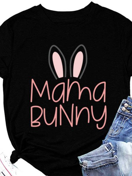 

mama bunny ears print women t shirt short sleeve o neck loose women tshirt ladies tee shirt clothes camisetas mujer, White