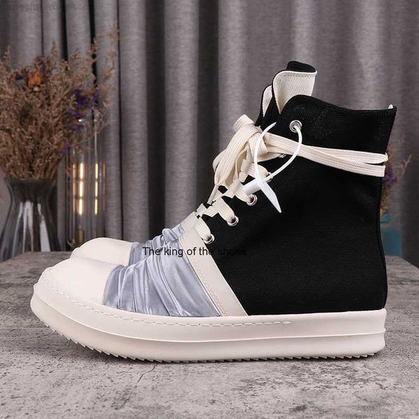 

2023 ogblack rick high casual men's shoes ro owens pleated sati women's canvas shoescasual shoes