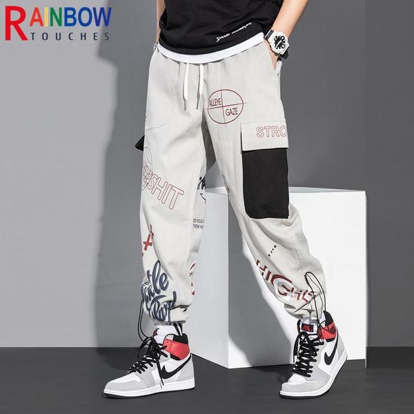 

pants rainbowtouches cargo pants men high street fashion hip hop trousers men's casual graffiti printing harajuku comfortable unisex, Black