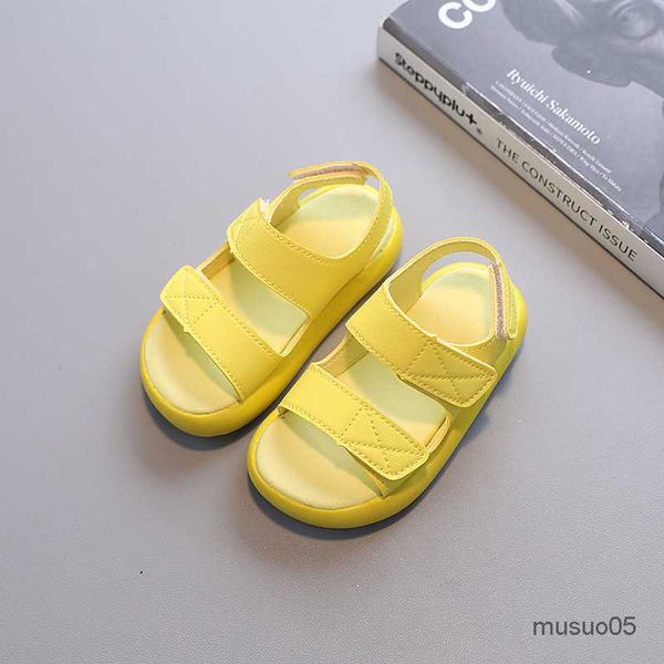 

summer children cute pure color baby beach shoes beautiful yellow open toe girls sandals breathable barefoot boys sandal, Black;red