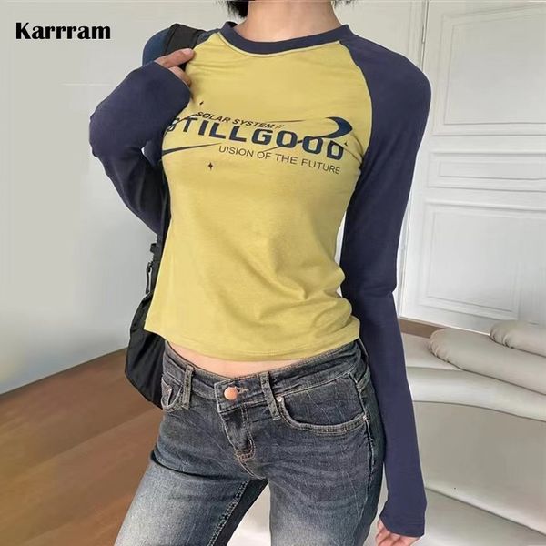 

camisoles tanks karrram grunge letter print t shirt korean fashion ribbed tshirt vintage 90s patchwork tee shirt japanese harajuku streetwea, Black;white
