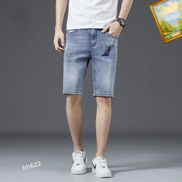 

designer men's jeans shorts leggings casual luxury jeans men's fashion imitation old summer casual slim biker shorts2, Blue