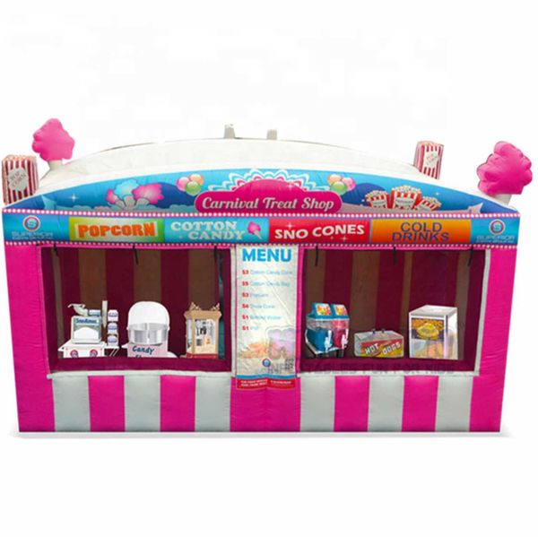 

5m fast food oxford pink giant inflatable carnival treat shop/concession stand/popcorn ice cream booth with blower