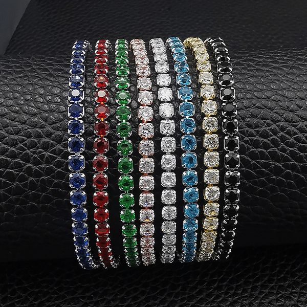 

hip hop tennis bracelet bracelet 3mm multicolor zircon rhinestone bracelet female full drill non fading fashion jewelry accessories, Black