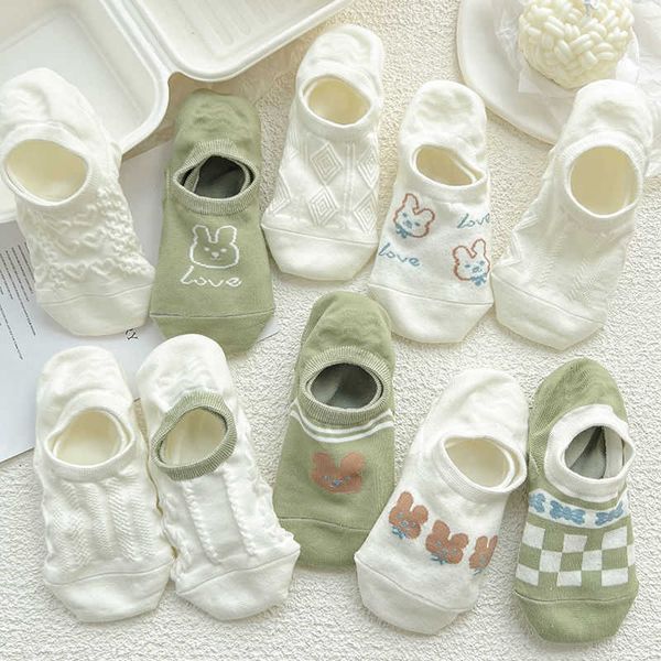 

socks women's summer new white invisible ins trendy sweet cotton thin shallow mouth no heel drop one pack of ten pairs, Black;white